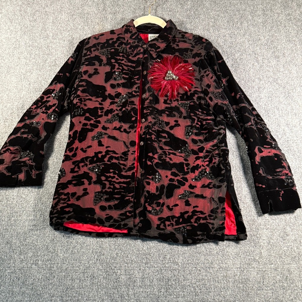 Chicos Design Velvet Burnout Embellished Sequins Button Up Jacket Size 1